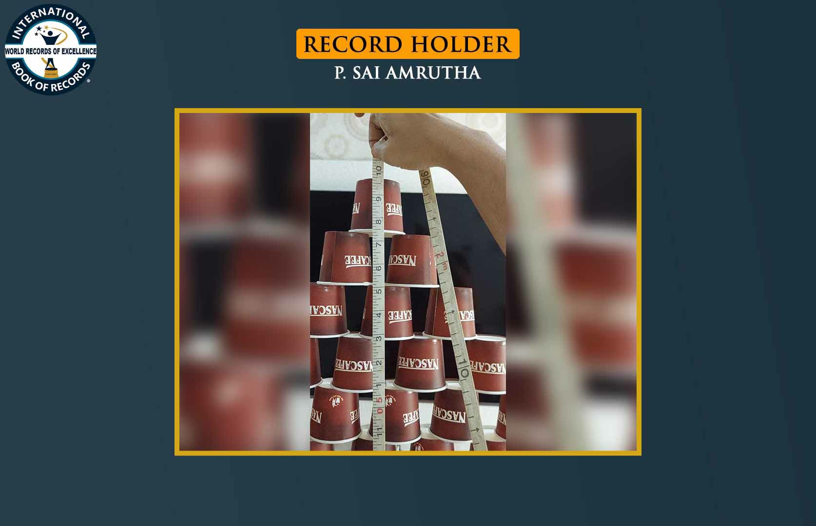 BIGGEST PYRAMID CREATED WITH SMALL PAPER CUP BLINDFOLDEDLY (PRE-TEEN)