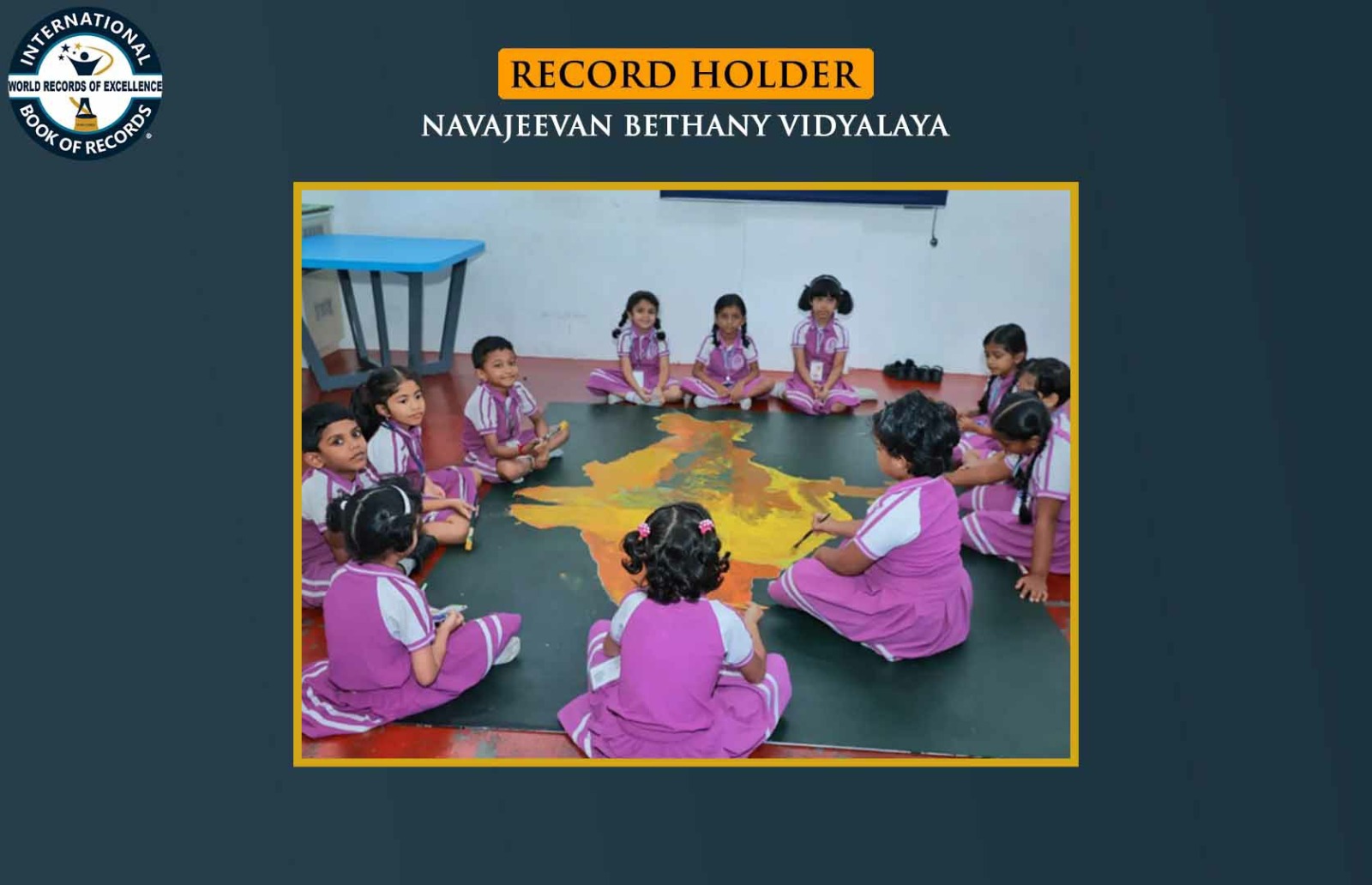 BIGGEST INDIAN MAP CREATED WITH ACRYLIC COLOURS BY KINDERGARTEN KIDS (GROUP)