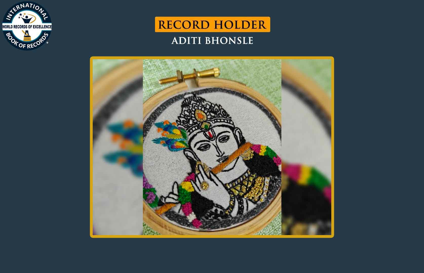 SMALLEST HAND EMBROIDERED PORTRAIT OF LORD KRISHNA