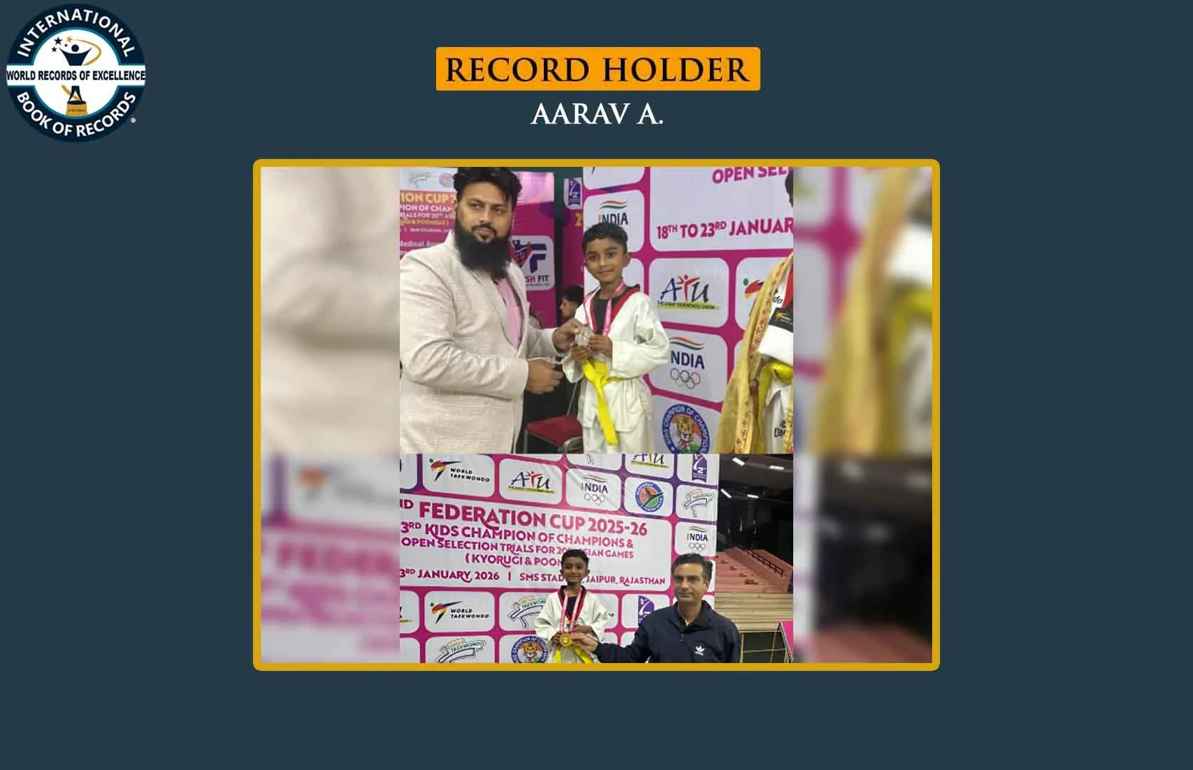 MAXIMUM ACCOLADES ACHIEVED IN TAEKWONDO (KID)