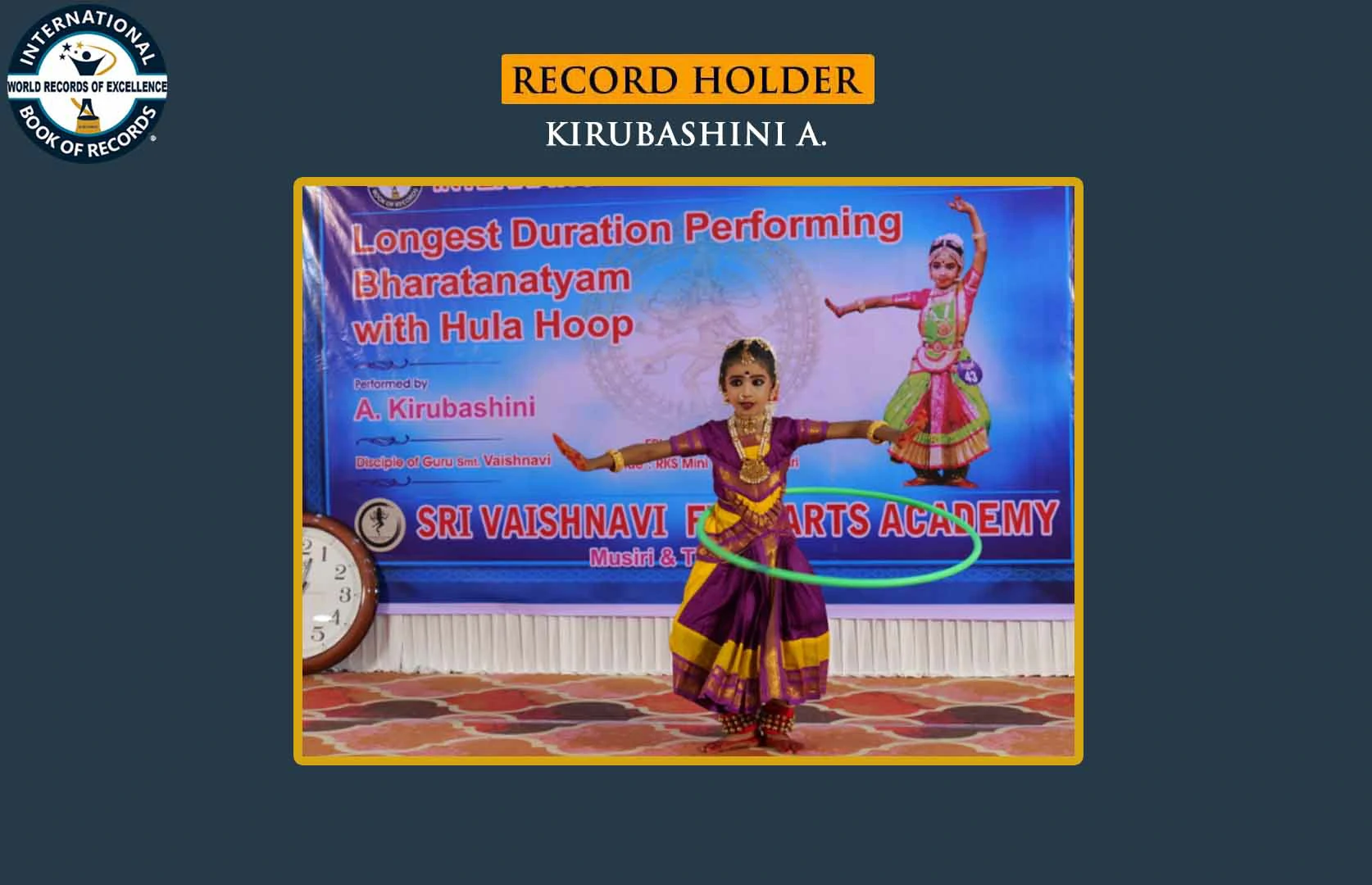 LONGEST TIME TO PERFORM BHARATNATYAM DANCE WHILE ROTATING HULA HOOP AROUND WAIST (PRE-TEEN)