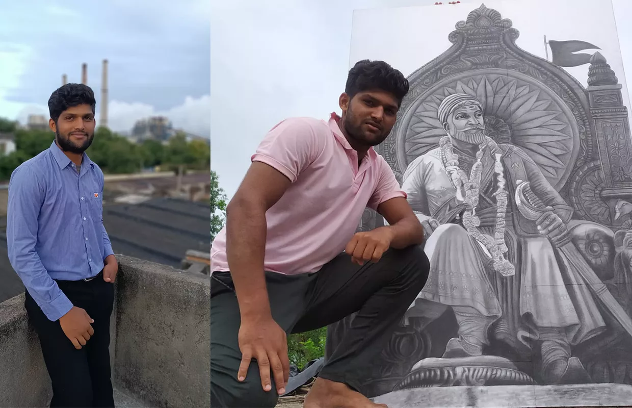 BIGGEST CHARCOAL DRAWING OF CHATRAPATI SHIVAJI MAHARAJ