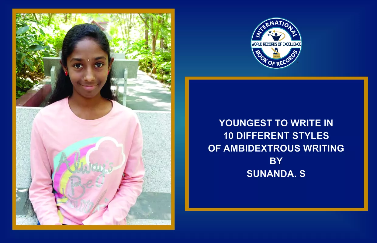 YOUNGEST TO WRITE IN 10 DIFFERENT STYLES OF AMBIDEXTROUS WRITING