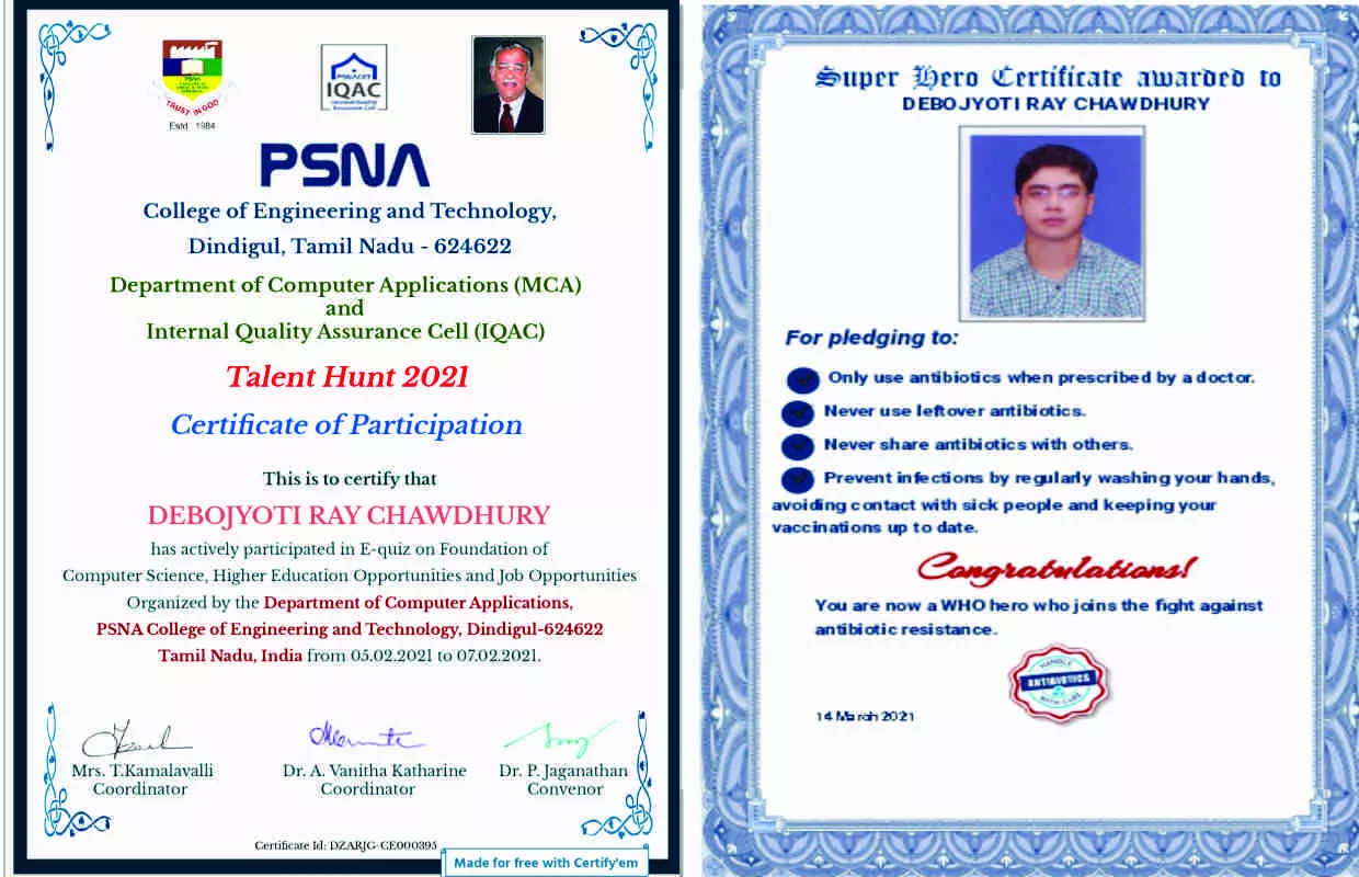 MAXIMUM NUMBER OF E-CERTIFICATES ACHIEVED BY DOING MAXIMUM TYPES OF ACTIVITIES IN SHORT TIME
