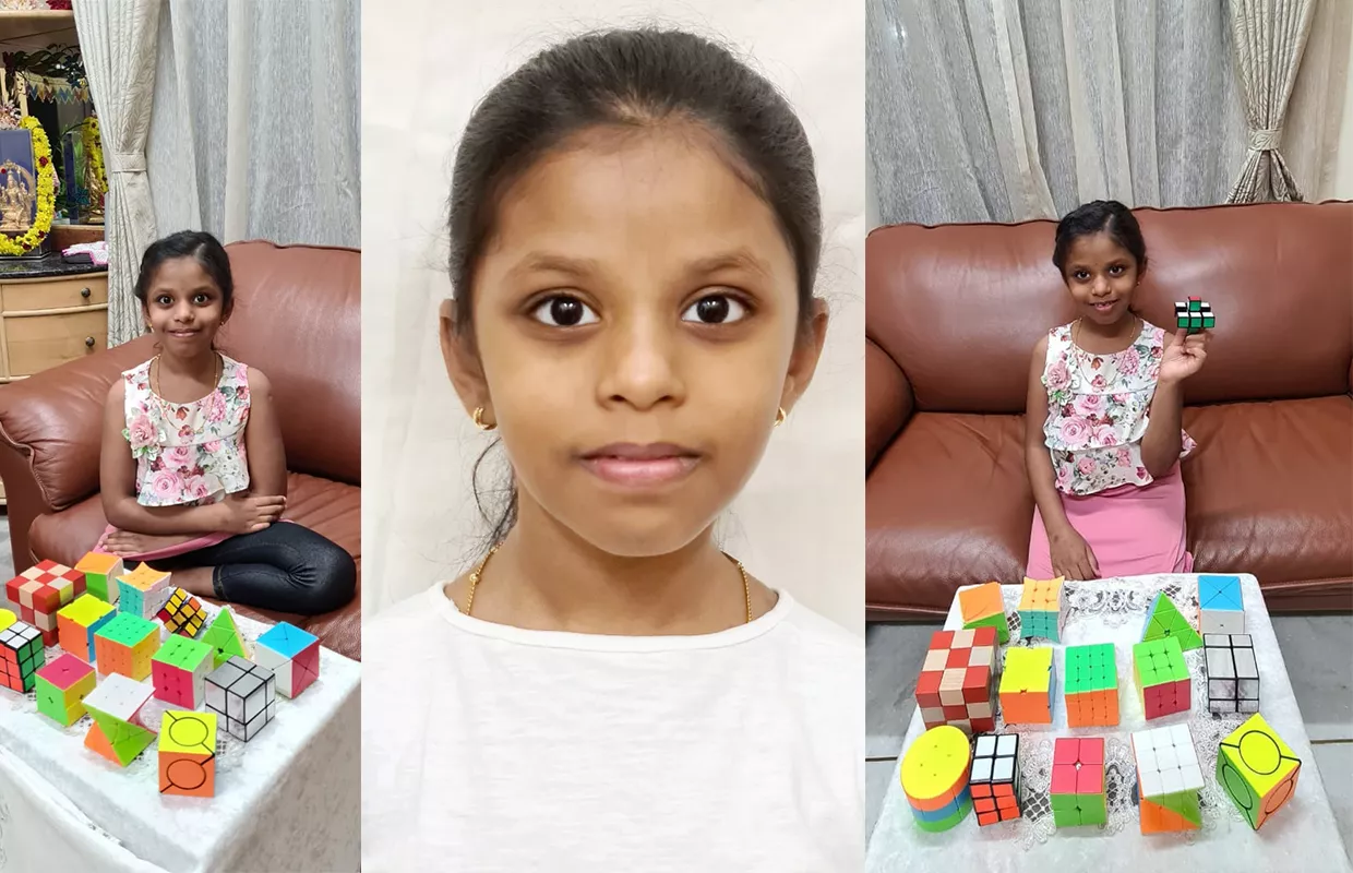 YOUNGEST GIRL TO CHANT MAXIMUM SHALOKAS WHILE SOLVING DIFFERENT RUBIK’S CUBES