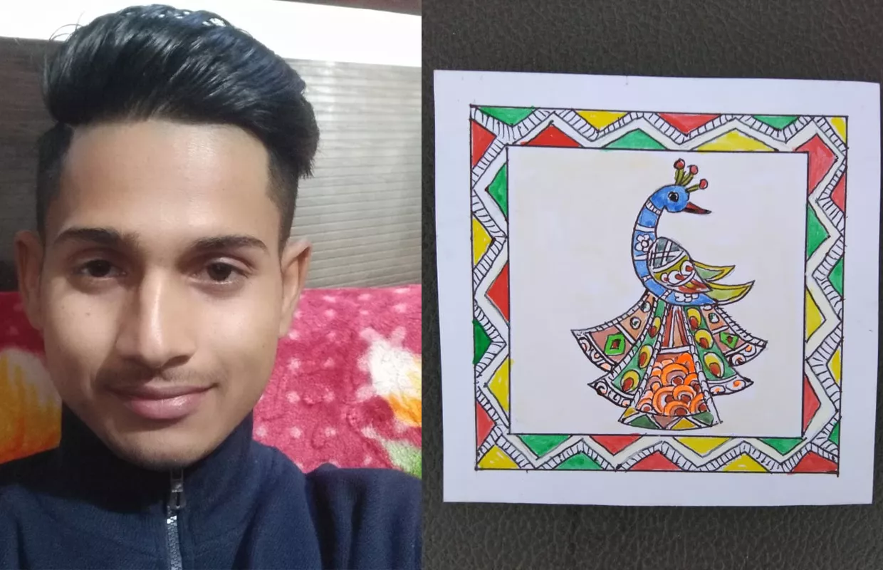 SMALLEST MADHUBANI PAINTING OF PEACOCK