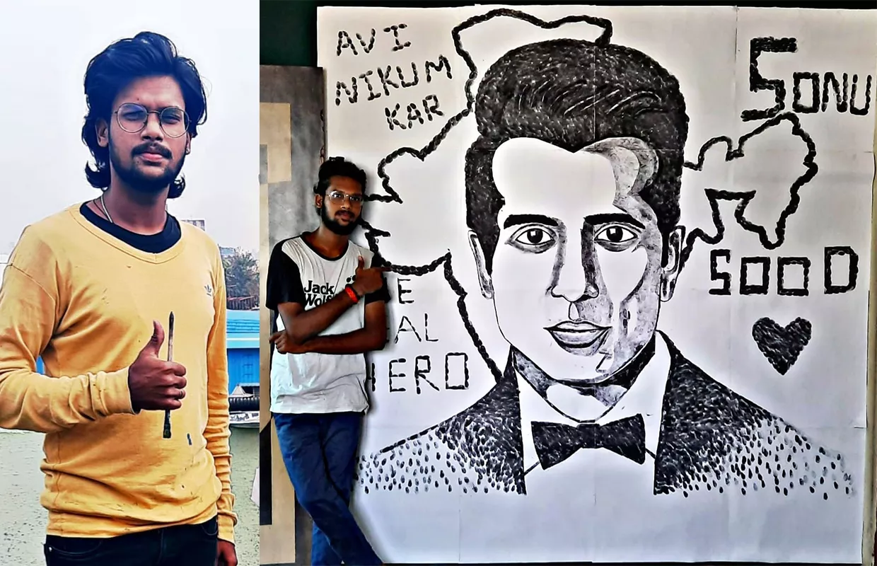 BIGGEST THUMB PRINT PORTRAIT OF ACTOR SONU SOOD