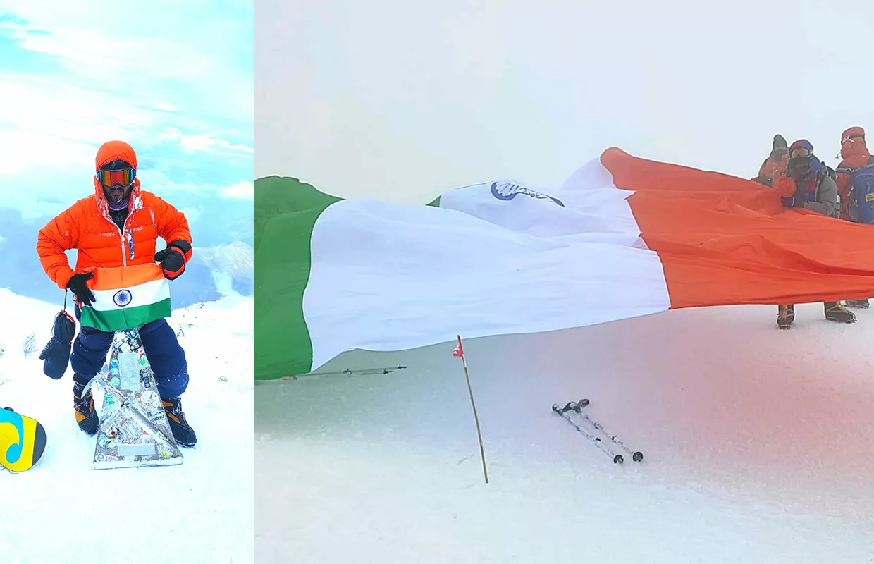 BIGGEST INDIAN FLAG HOISTED AT MOUNT ELBRUS