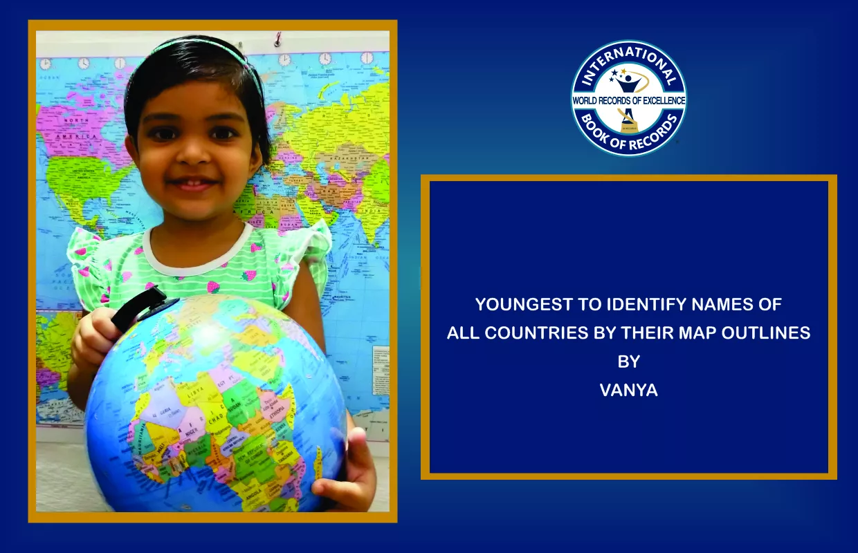 YOUNGEST TO IDENTIFY NAMES OF ALL COUNTRIES BY THEIR MAP OUTLINES