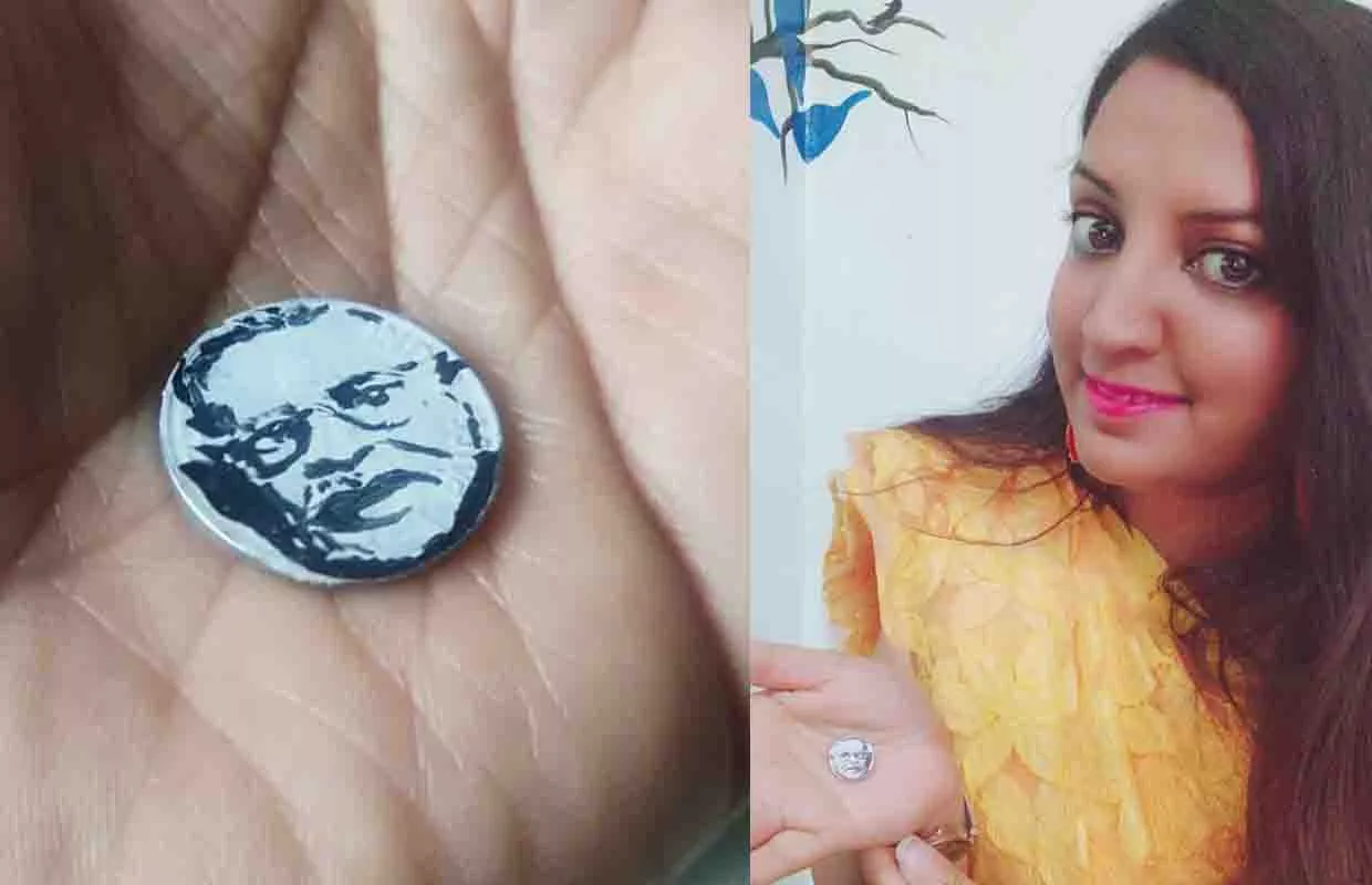 SMALLEST PORTRAIT PAINTING OF MR NARENDRA MODI ON 25 PAISE COIN