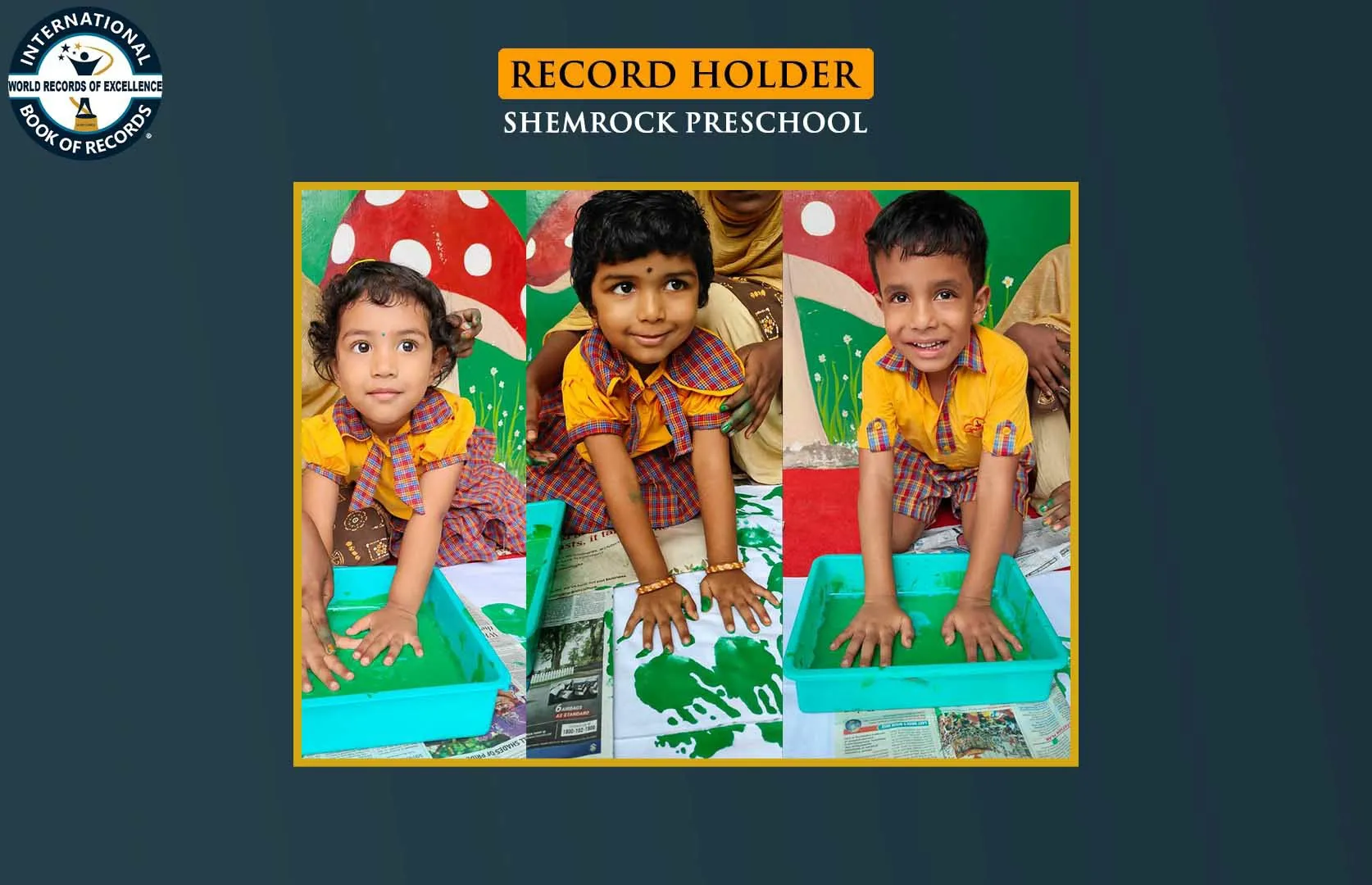 BIGGEST INDIAN FLAG CREATED BY PRESCHOOLERS USING HANDPRINTS ON A CLOTH (GROUP)