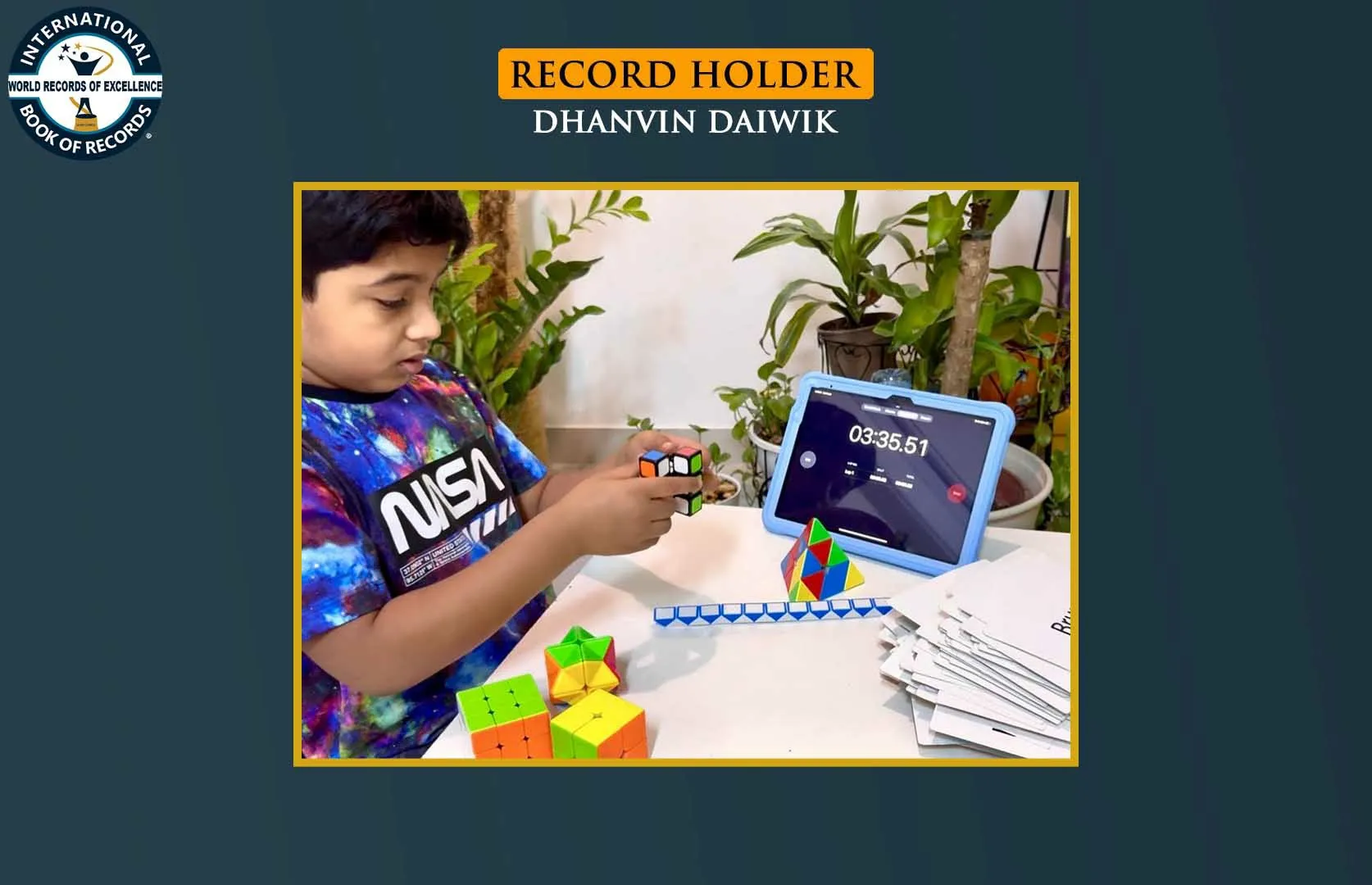 FASTEST TO IDENTIFY AND RECITE ALL COUNTRIES' FLAG THROUGH FLASHCARDS WHILE SOLVING MAXIMUM DIFFERENT TYPES OF RUBIK'S CUBES (KID)