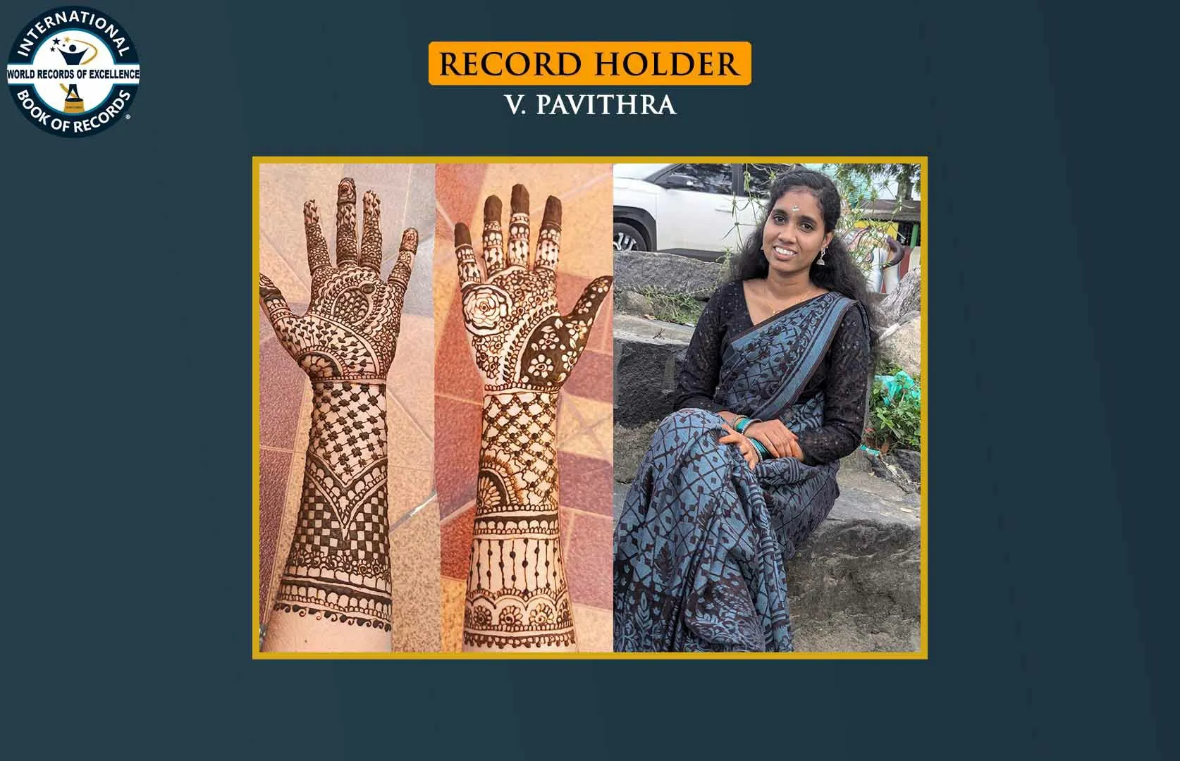 YOUNGEST TO APPLY MEHNDI UP TO MAXIMUM LENGTH ON BOTH HANDS