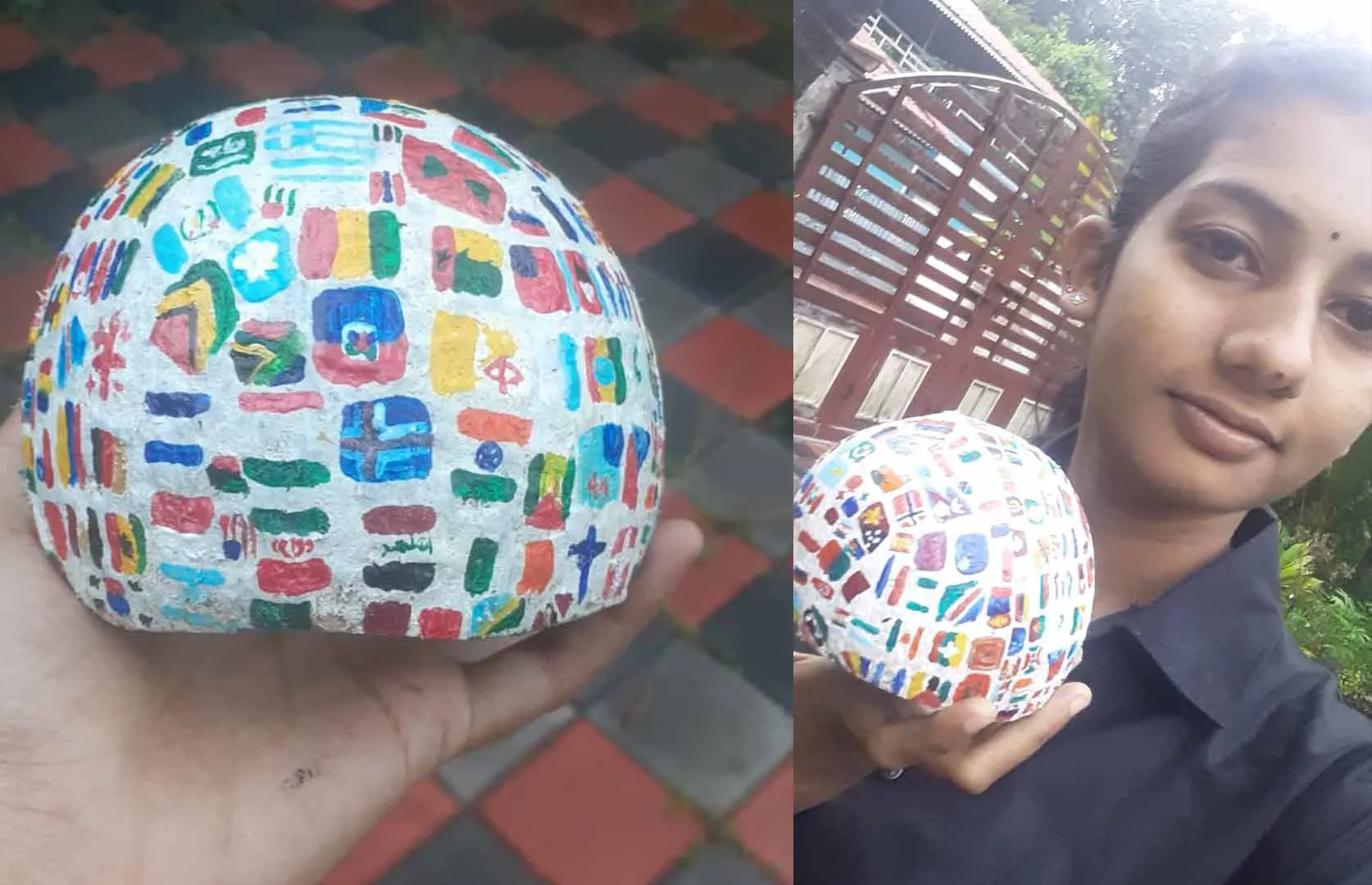 YOUNGEST TO PAINT FLAGS OF ALL COUNTRIES ON A HALF COCONUT SHELL