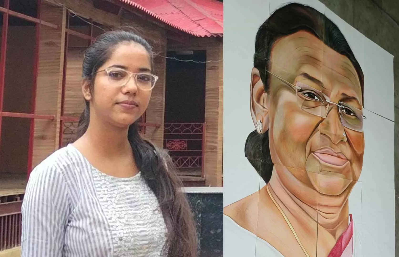 YOUNGEST TO MAKE A BIGGEST COLOR PENCIL SKETCH PORTRAIT OF INDIAN PRESIDENT DROUPADI MURMU