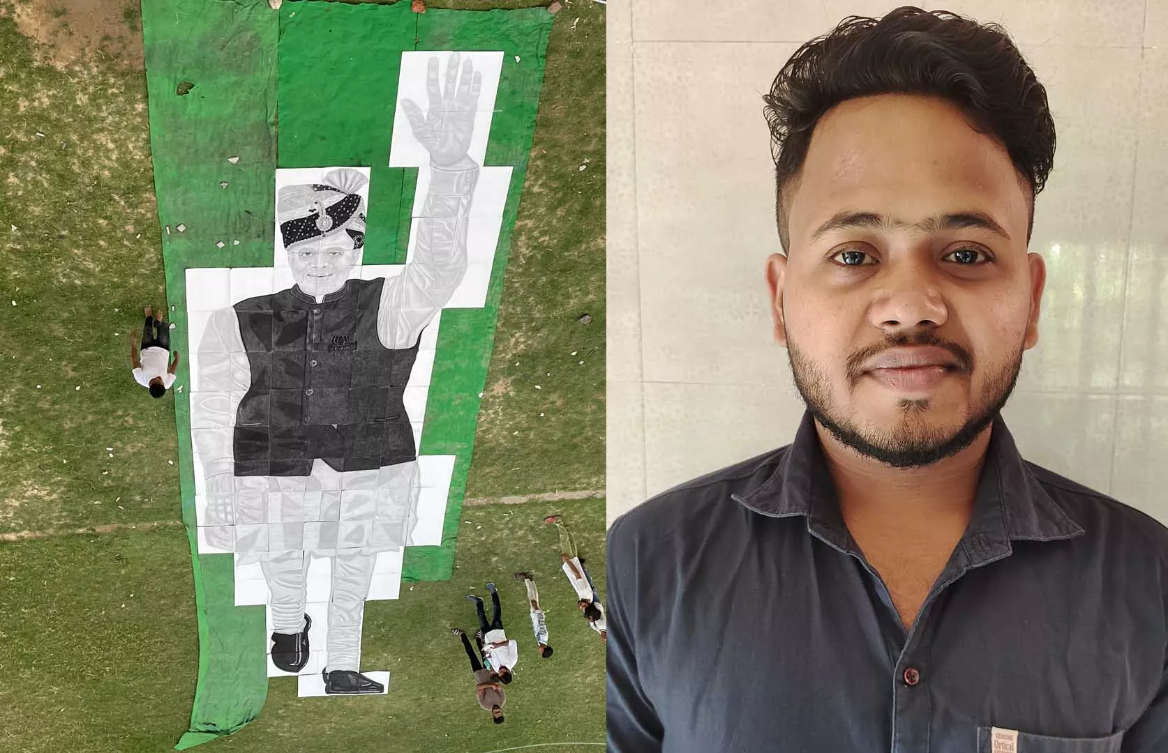 BIGGEST SKETCH PORTRAIT MADE OF NARENDRA MODI ON CHART PAPERS