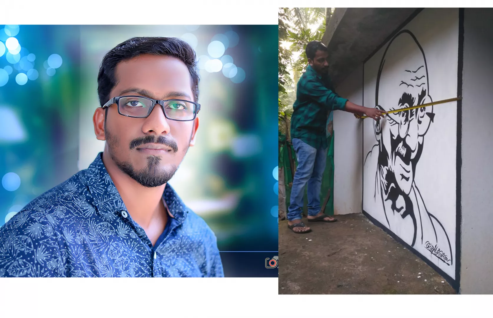 LARGEST STENCIL PORTRAIT OF MAHATMA GANDHI MADE ON WALL