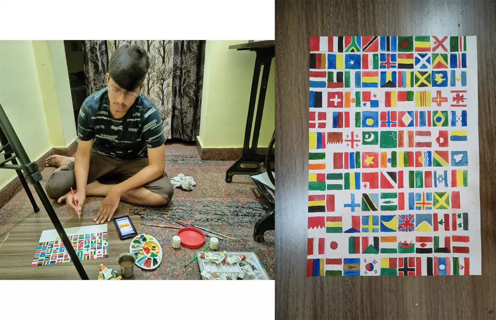 MAXIMUM COUNTRIES FLAGS PAINTED ON A4 SIZE SHEET