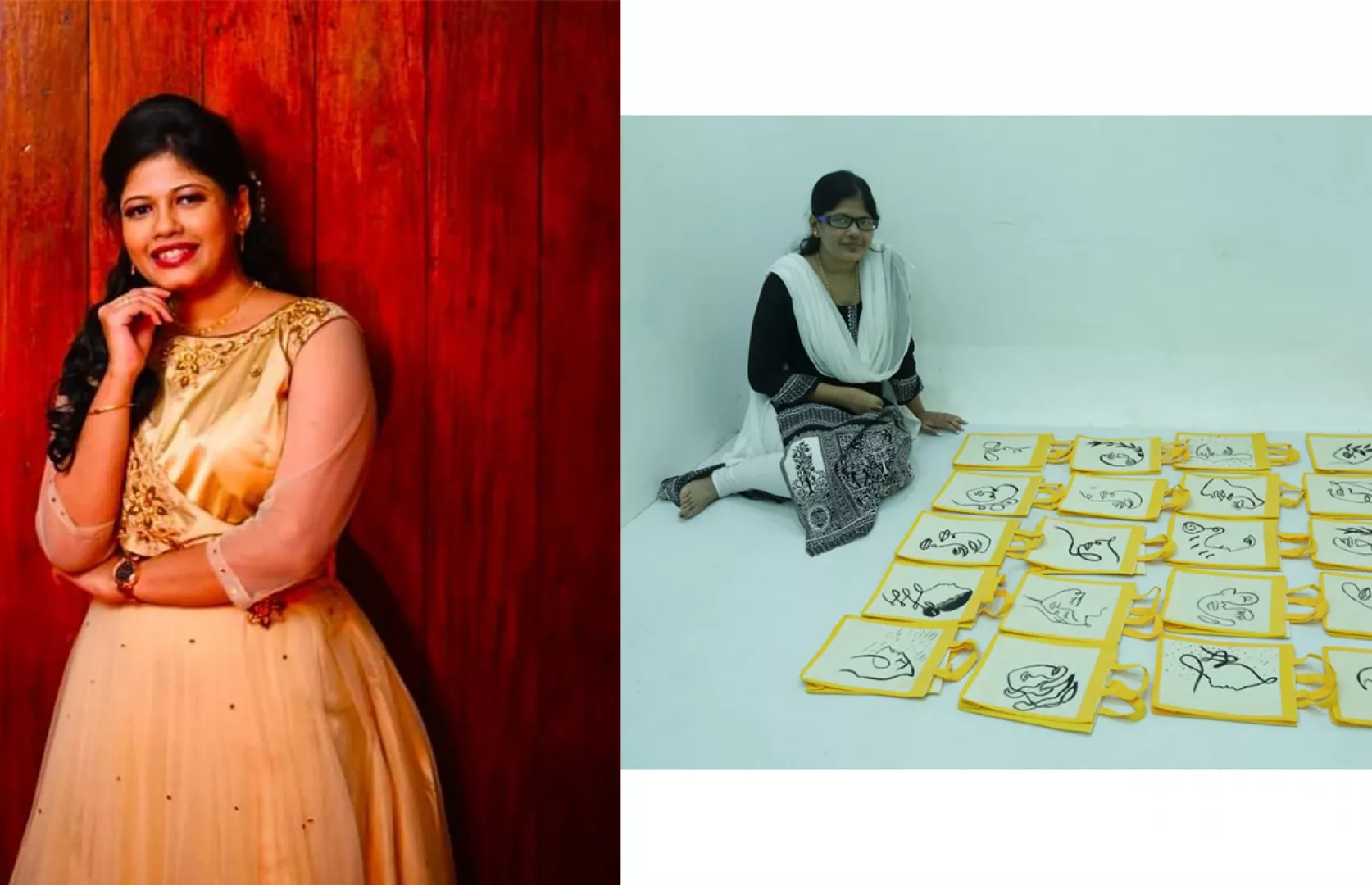 MAXIMUM GIRLS FACES PAINTED ON JUTE BAGS BY DOING ONE LINE ART