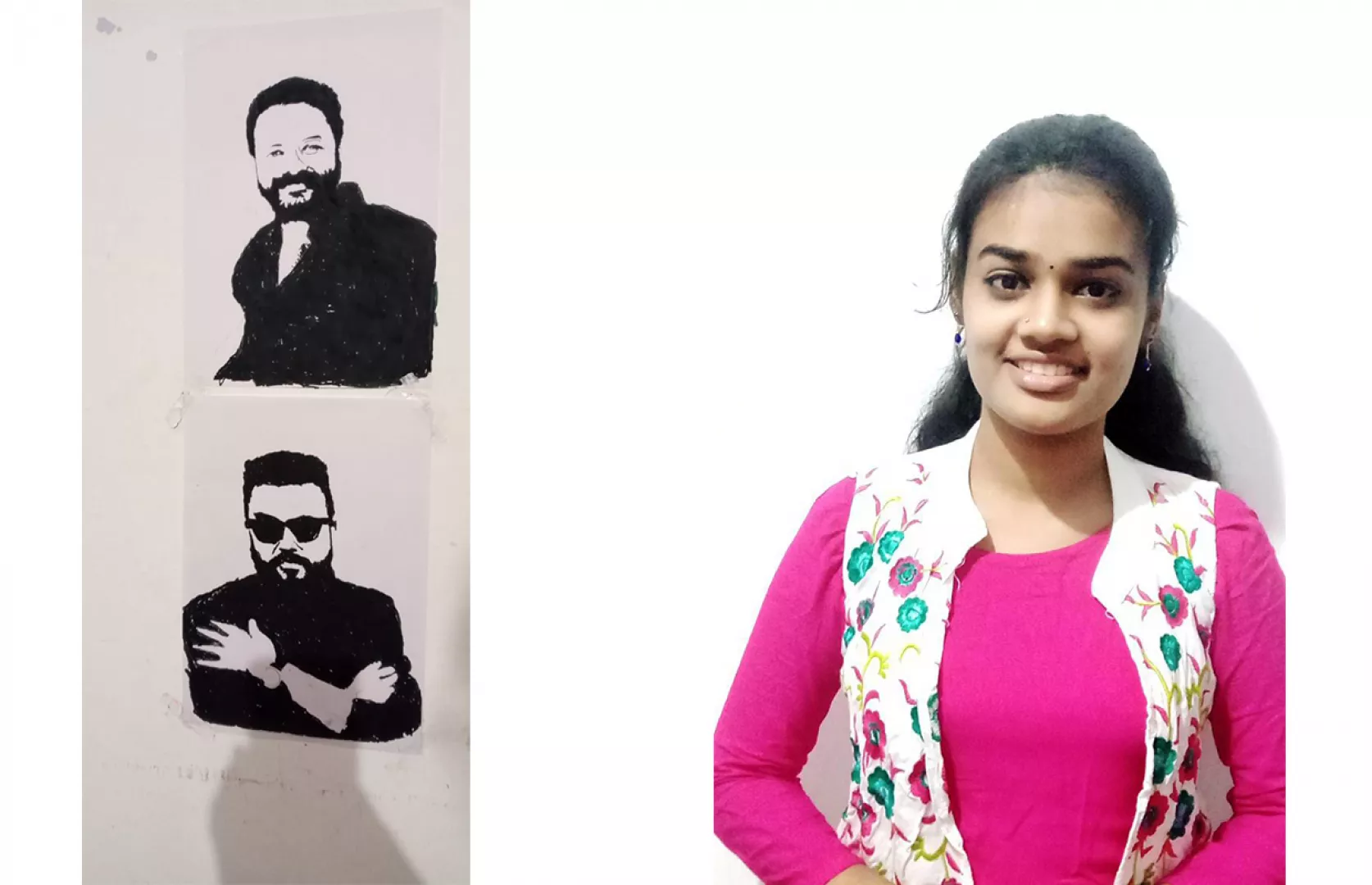 MAXIMUM STENCIL ART PORTRAITS OF MALAYALAM ACTORS MADE WITH BOTH HANDS AND MOUTH ON A4 SIZE SHEETS