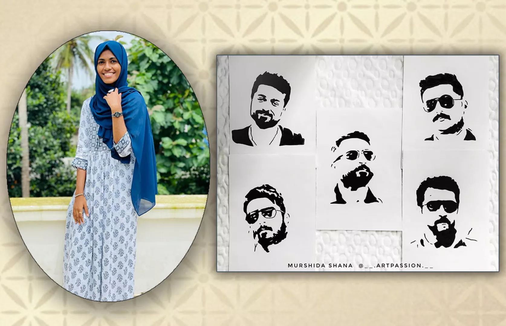 MAXIMUM PORTRAITS OF SURIYA SIVAKUMAR MADE SIMULTANEOUSLY WITH BOTH HANDS (TEENAGER)