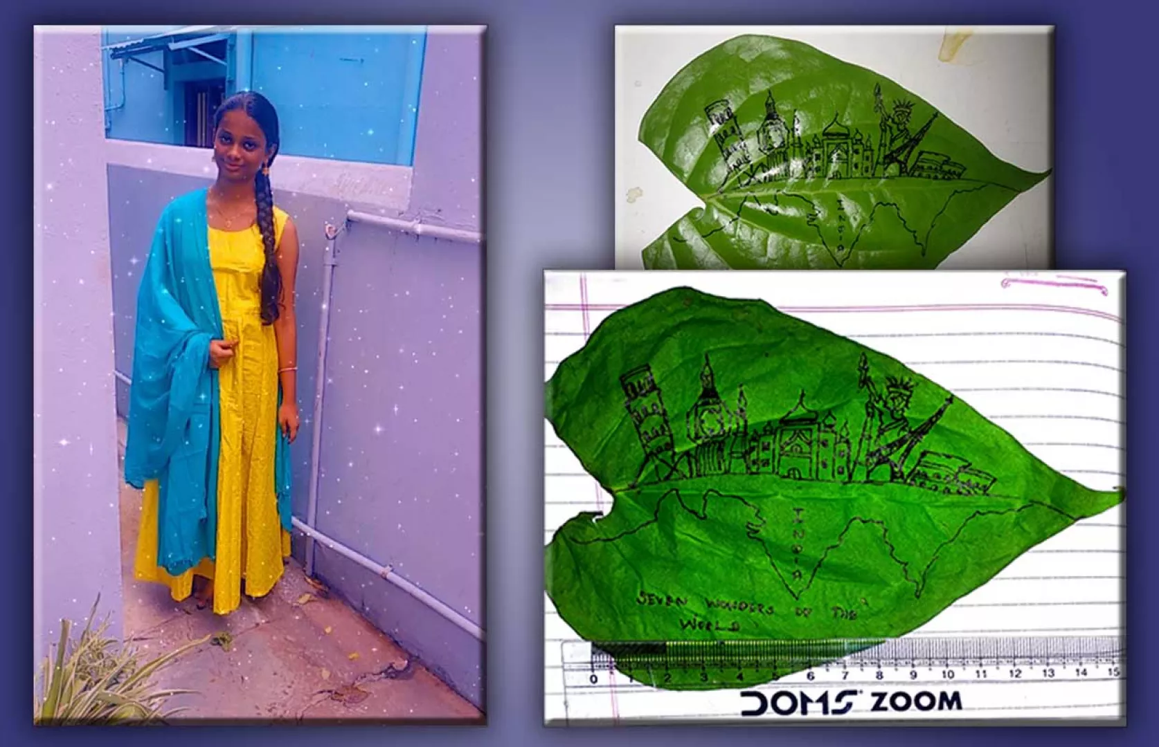 YOUNGEST TO DRAW MAXIMUM MONUMENTS OF THE WORLD ON BETEL LEAF