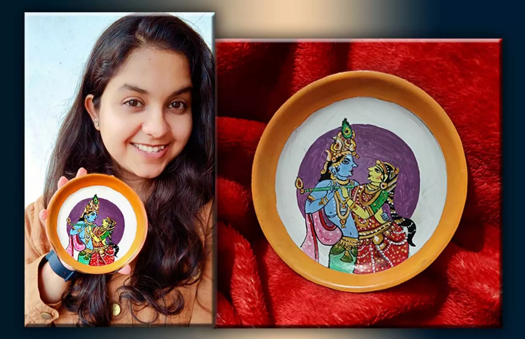 SMALLEST PATACHITRA PAINTING OF LORD RADHA KRISHNA MADE ON TEA SAUCER