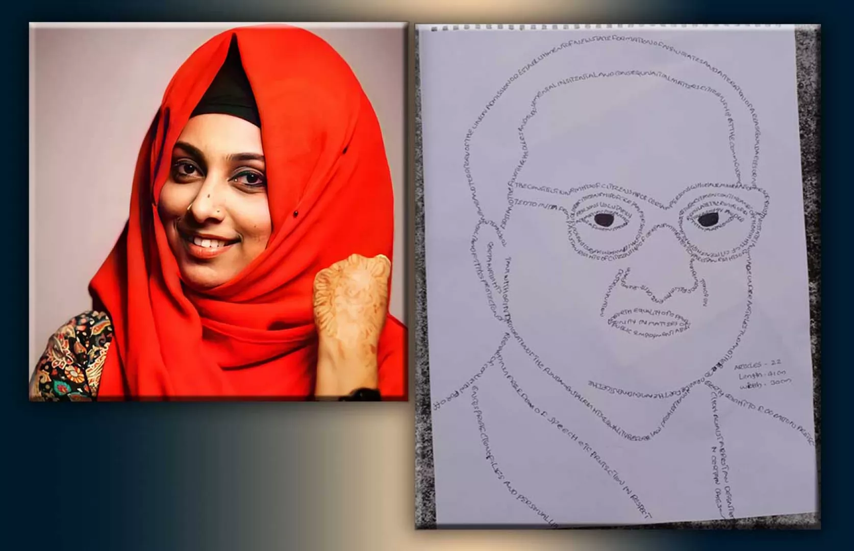 BIGGEST OUTLINE PORTRAIT OF DR. AMBEDKAR DRAWN BY WRITING ARTICLES OF AN INDIAN CONSTITUTION