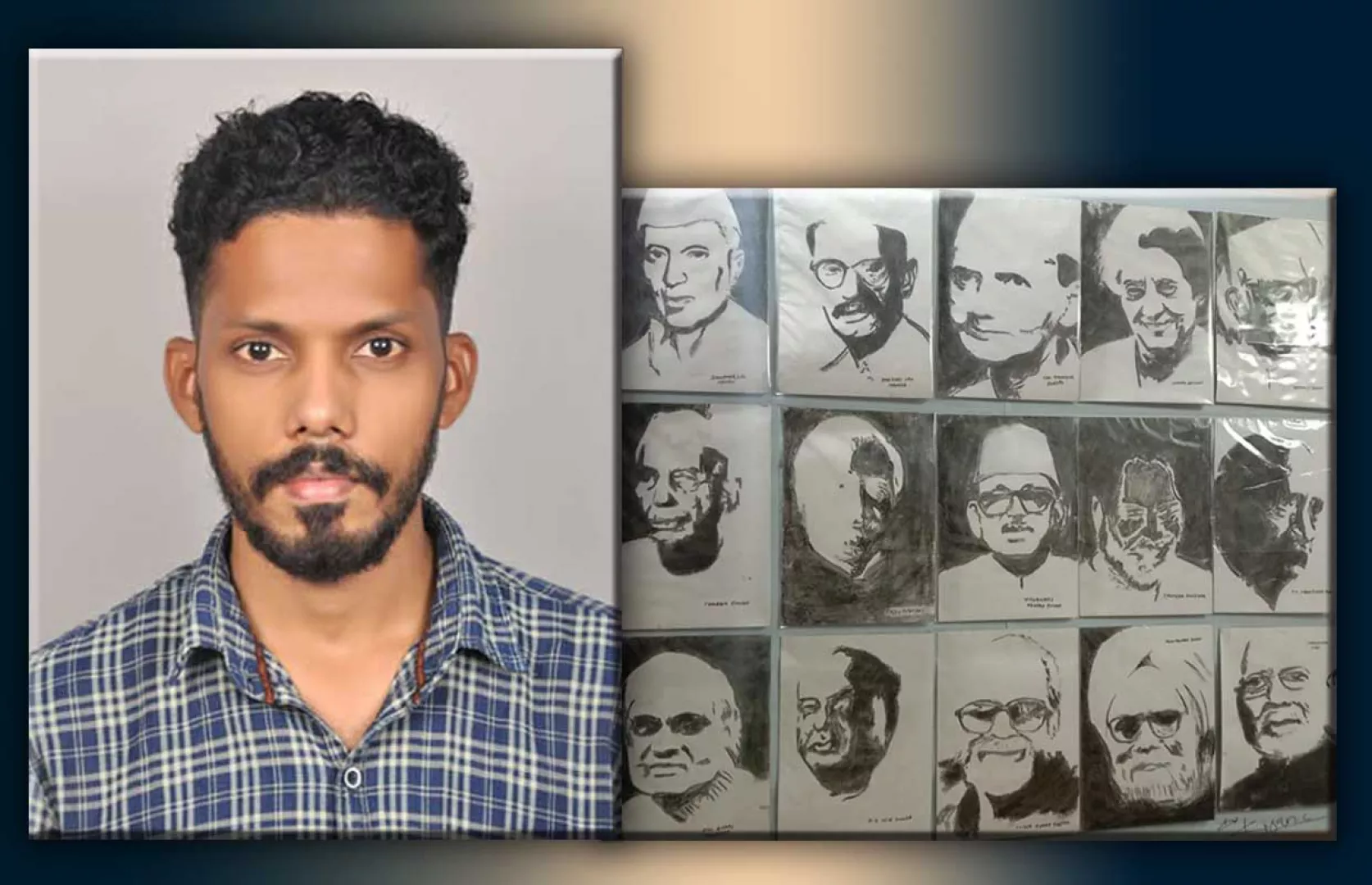 FASTEST TO MAKE PORTRAITS OF ALL INDIAN PRIME MINISTERS WITH CHARCOAL