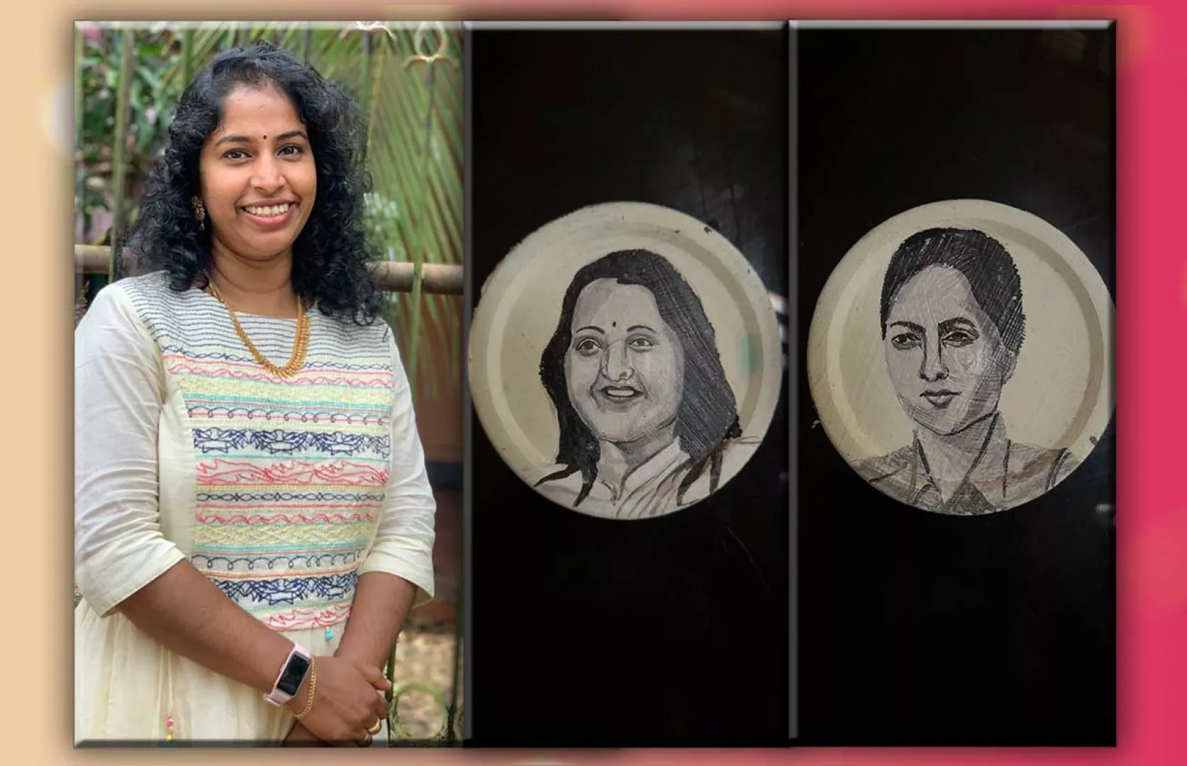 MOST NUMBER OF PORTRAITS MADE OF FAMOUS INDIAN WOMEN PERSONALITIES ON PLASTIC LID