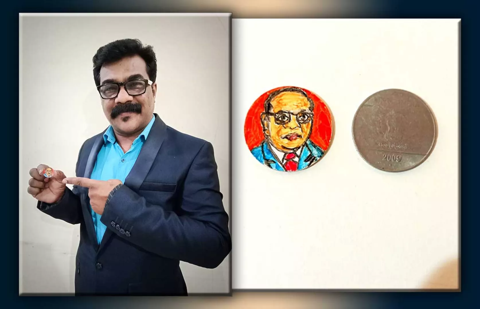 SMALLEST COLORED PORTRAIT OF DR BABASAHEB AMBEDKAR ON ONE RUPEE COIN"