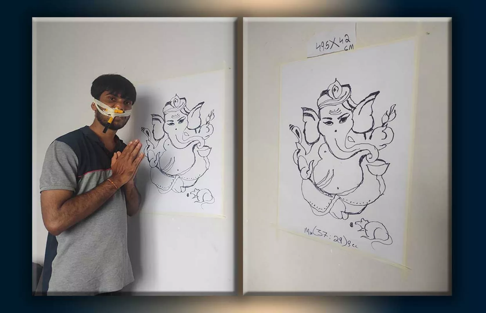 LARGEST OUTLINE PORTRAIT OF LORD GANESHA MADE WITH NOSE