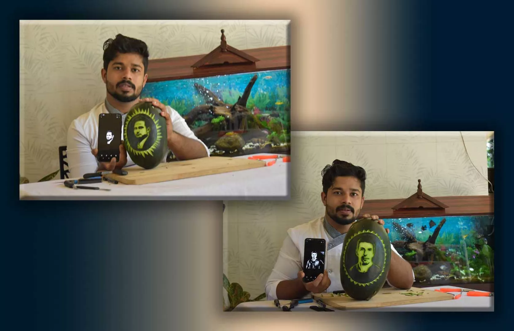 MOST NUMBER OF FOOTBALL PLAYERS PORTRAITS CARVED ON MOST WATERMELONS