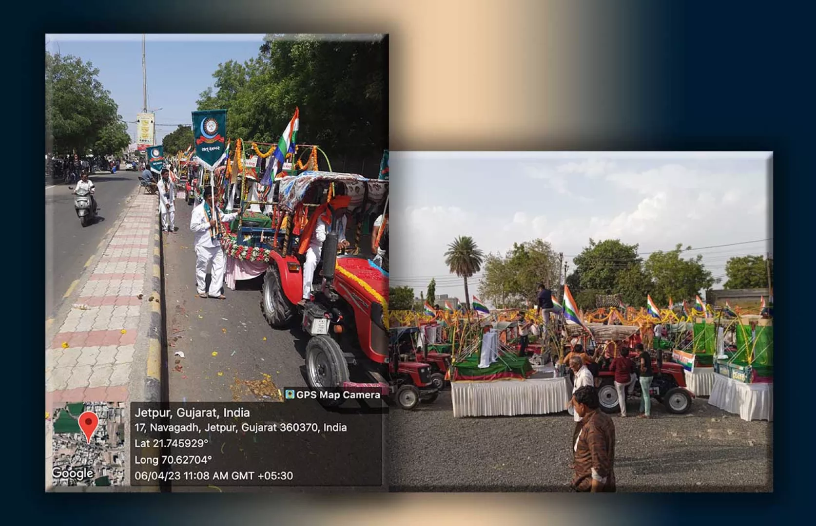 MAXIMUM TRACTORS OF THE SAME MODEL CONVERTED INTO CHARIOT'S IN A RELIGIOUS PROCESSION