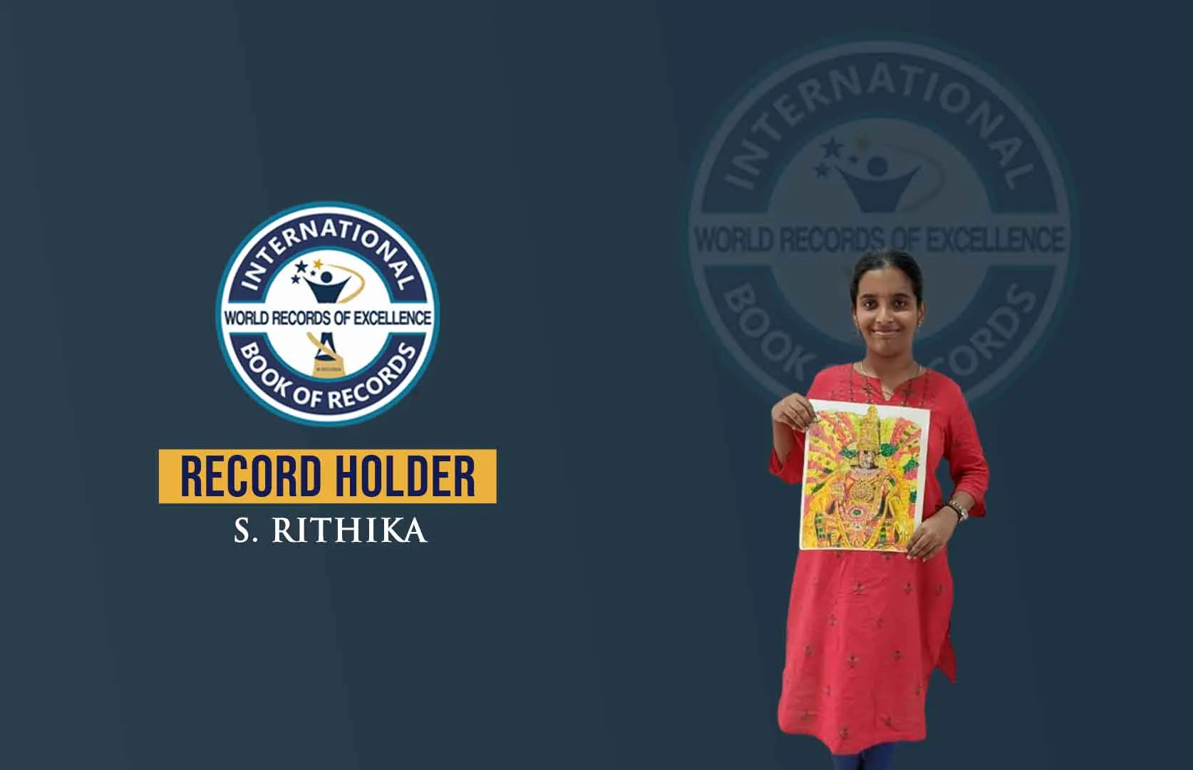 YOUNGEST TO MAKE REALISTIC PORTRAIT OF MEENAKSHI AMMAN ON AN A3 SHEET