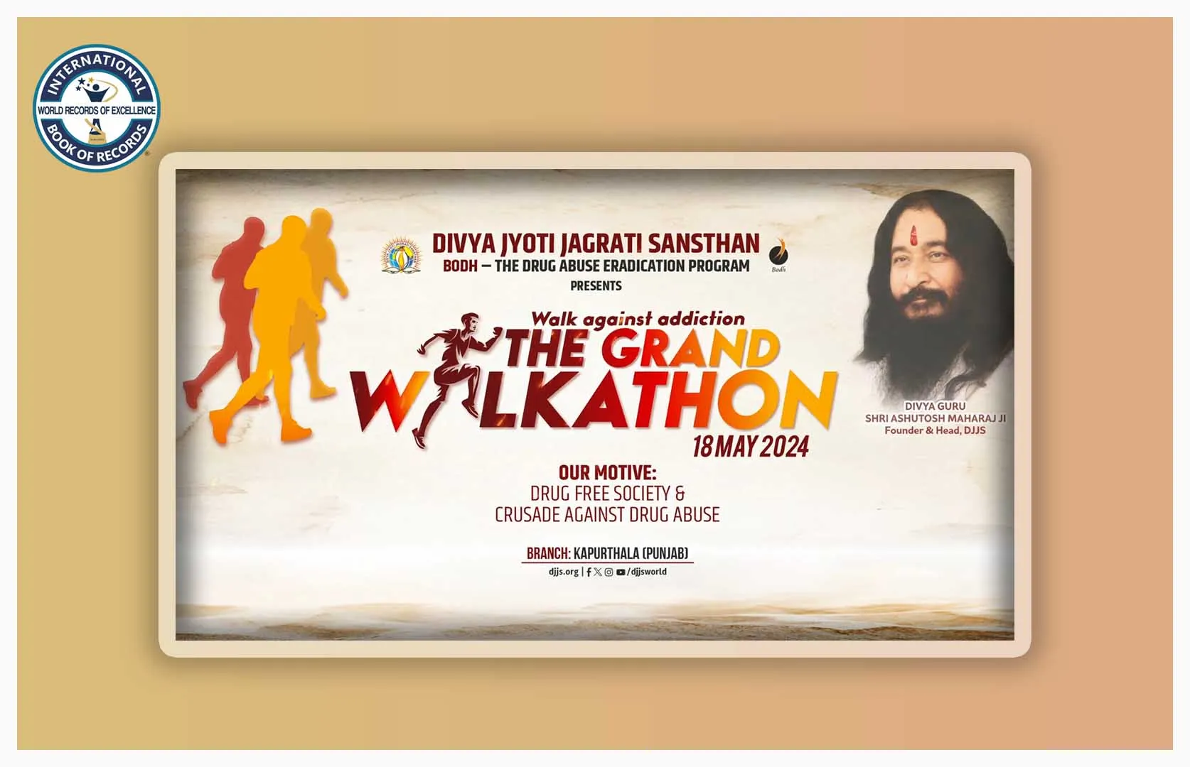 LARGEST WALKATHON TO SPREAD AWARENESS AGAINST DRUGS BY A SOCIAL SPIRITUAL ORGANIZATION (MASS)