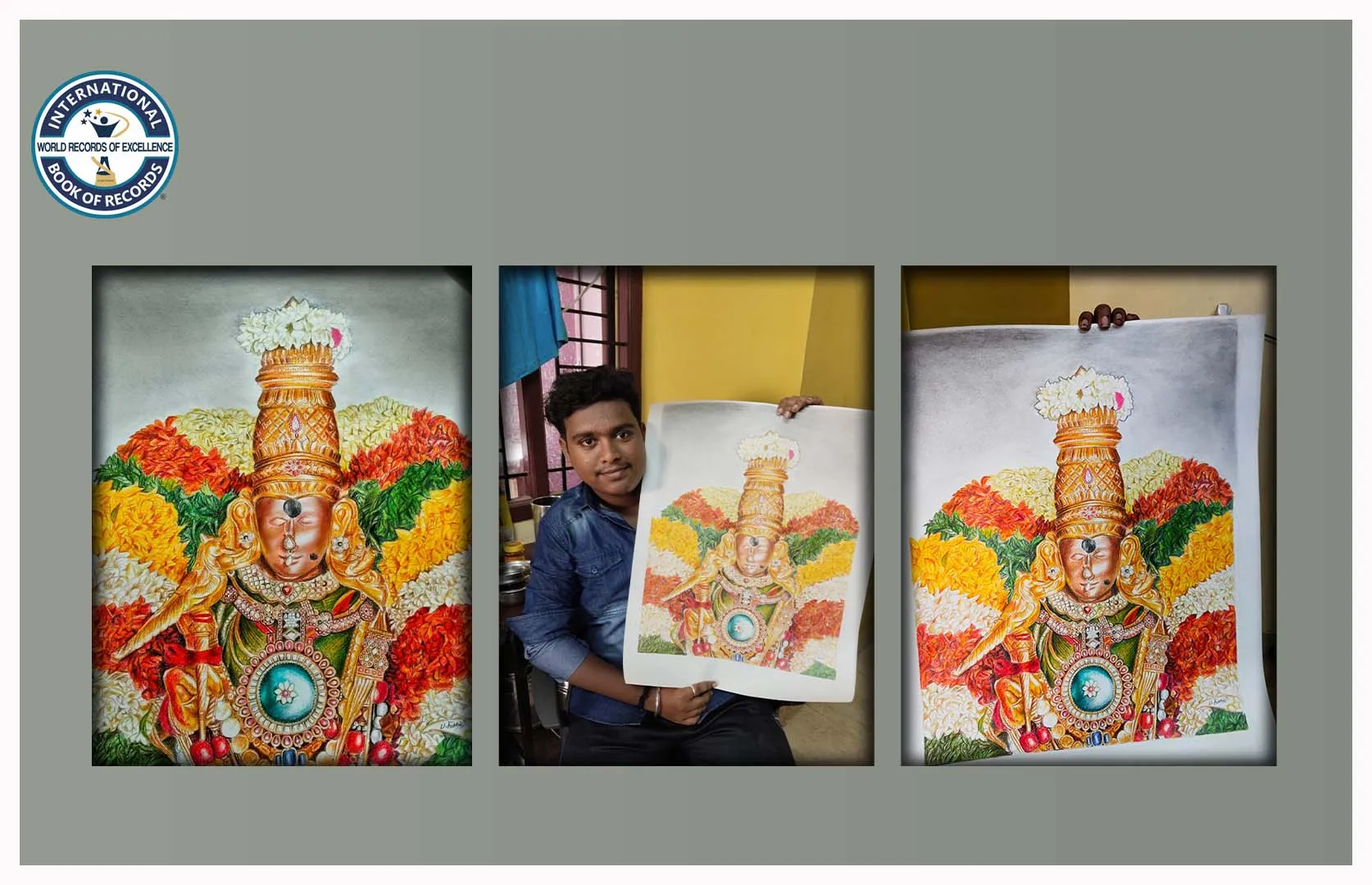 YOUNGEST TO MAKE REALISTIC DRAWING OF MADURAI MEENAKSHI AMMAN ON A2-SIZED SHEET