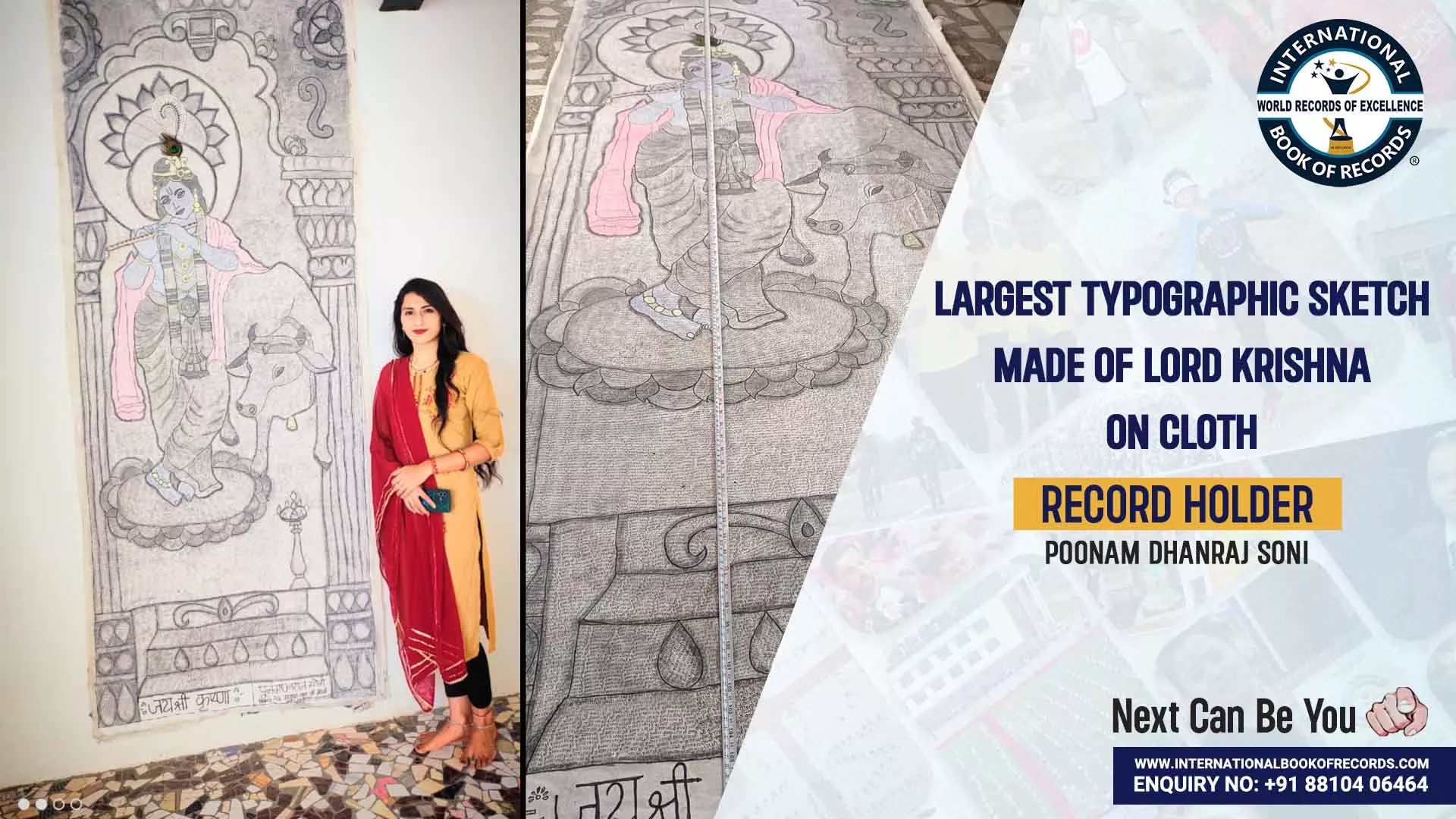 LARGEST TYPOGRAPHIC SKETCH MADE OF OF LORD KRISHNA ON CLOTH